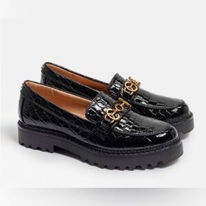 Sam Edelman Circus Deana Black Croc-Embossed Loafers with Gold Accent size 8.5